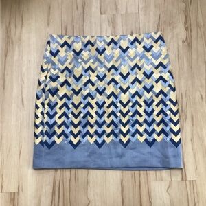 MSSP Stylish Geometric Chevron Pattern Skirt Grey Blue Yellow Gold Lined Skirt